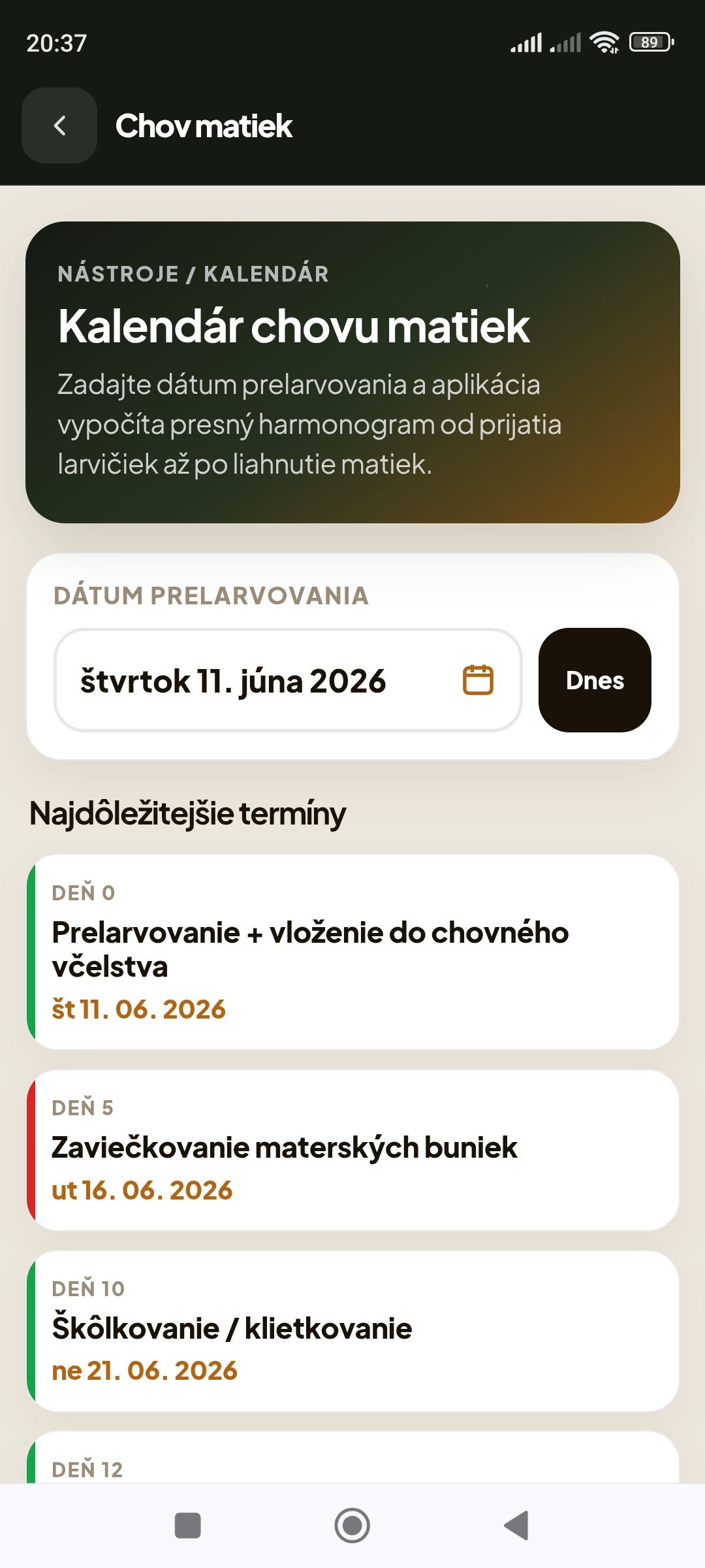 Kalendár chovu matiek