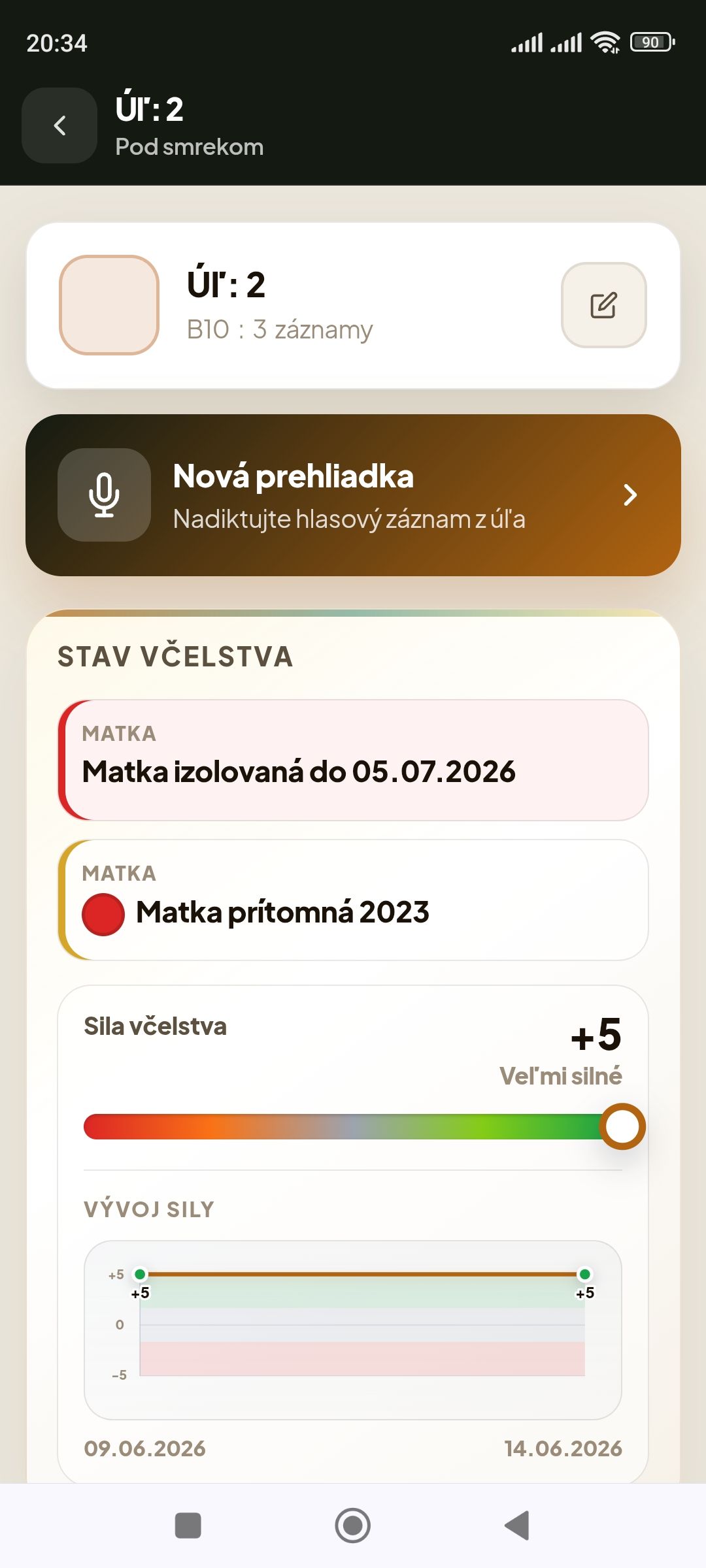 Stav úľa, matka, sila včelstva a vývoj
